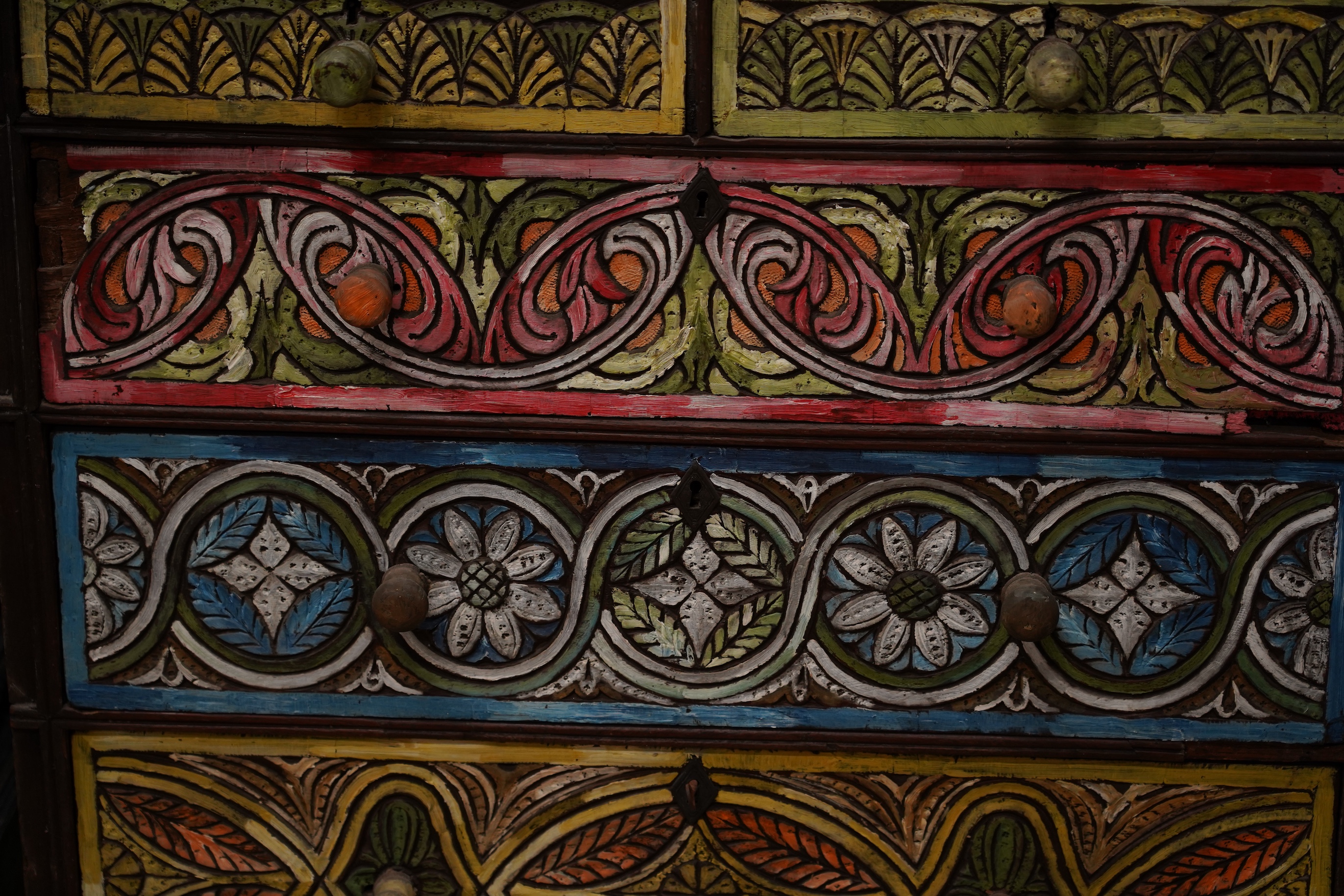John Bratby (1928-1992): An oak bureau, polychrome decorated by the artist